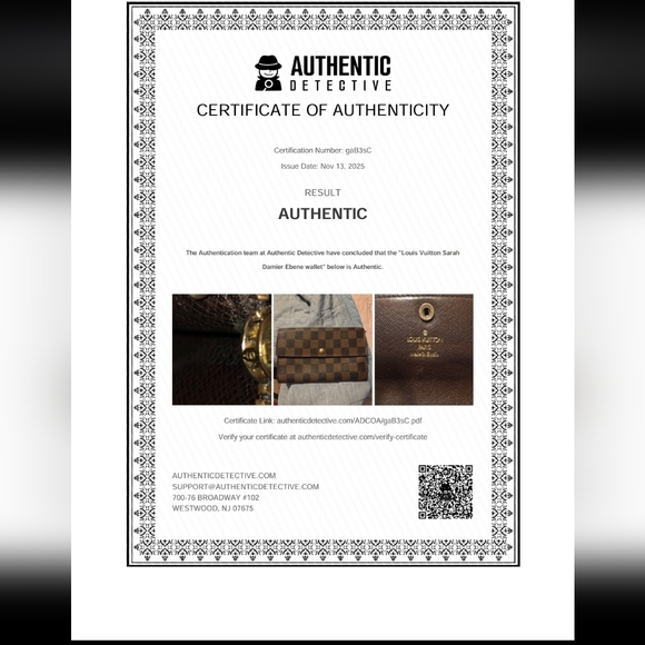 Authentic Louis Vuitton Damier Ebene Sarah Wallet GUC will Include COA - Picture 3 of 17